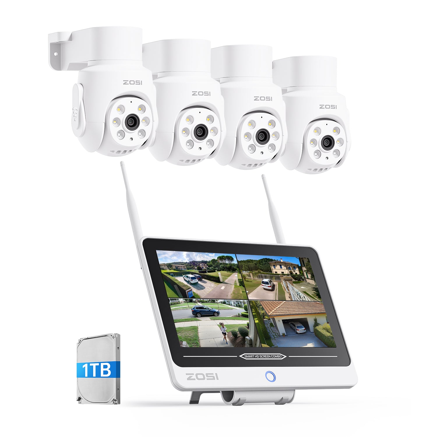 ZOSI 5MP 8MP 8CH WiFi 6 Security Camera Bundle,4×Pan-Tilt 1×360° Dome,with 4K NVR & 1TB HDD, Auto Tracking & AI Human,Vehicle,Pet Detection,Color Night Vision, 2-Way Audio