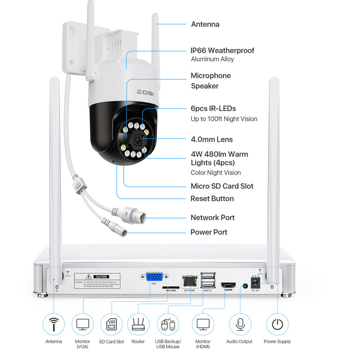 C296B 8MP/5MP Wi-Fi Security Camera System 8CH NVR with 1TB