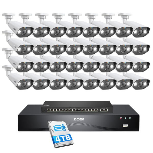 C182 4K 32CH Security System + 2-Bay PoE NVR + 4TB Hard Drive