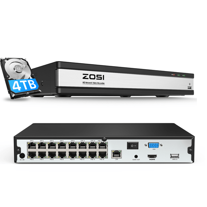 Zosi 1NR-16SK40 - 4K PoE NVR, 16CH 4TB HDD For PoE Cameras - ZOSI EU