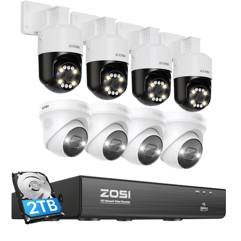 C296B/C225 4K PTZ & Dome Security Camera System + 2TB Hard Drive