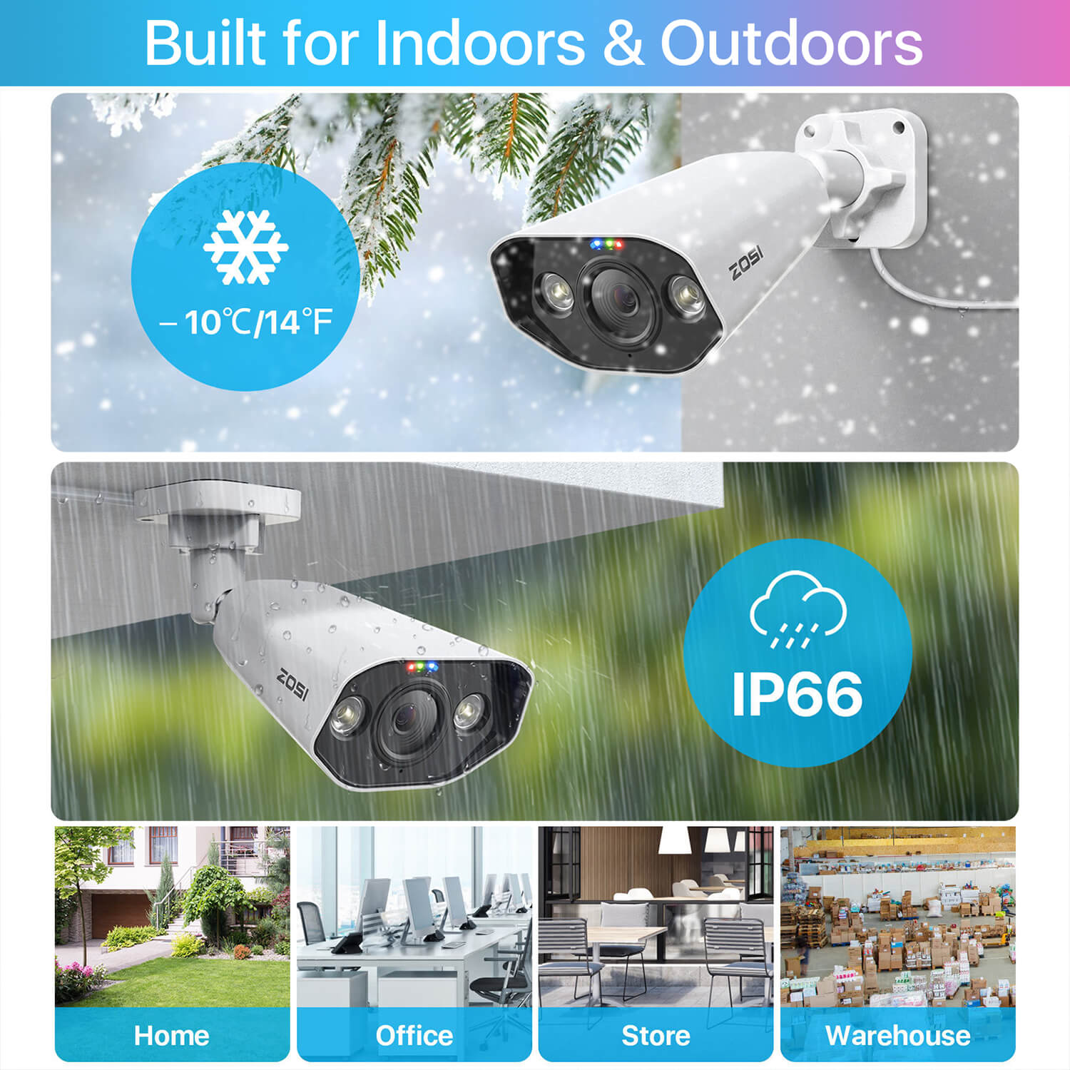 Telecamera PoE Esterna ZOSI 5MP Con Audio Bidirezionale, Rilevamento IA Di Persone E Auto, Allarme Acustico E Luminoso, Visione Notturna A Colori